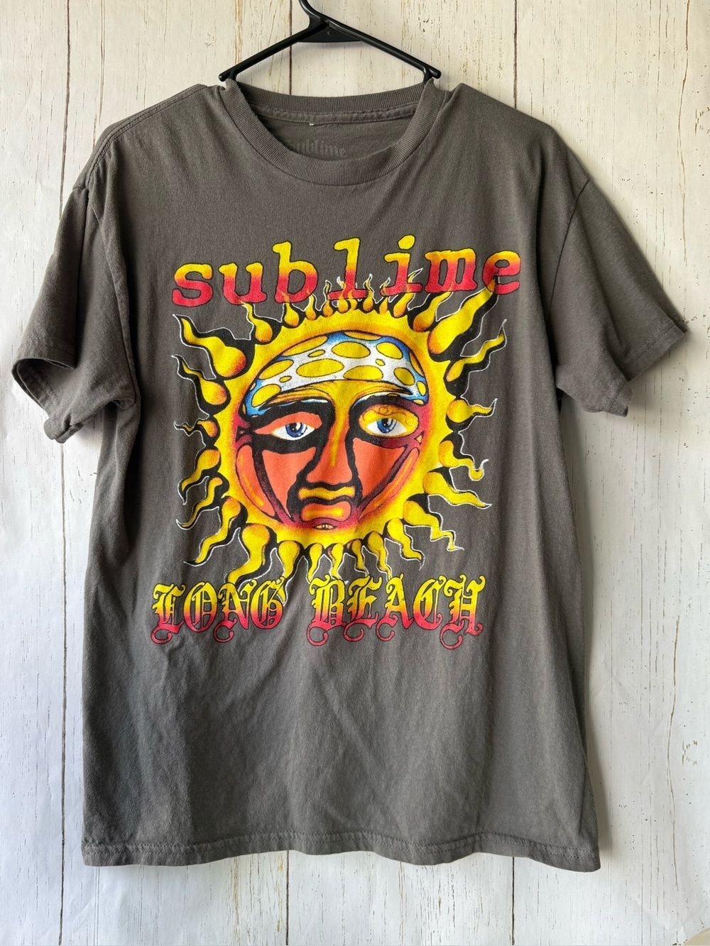 Sublime Long Beach Sun Graphic Tee - Gray with Yellow/Red Print Medium